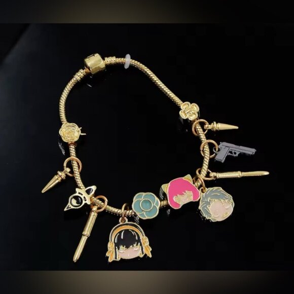 14K Gold Plated SPY X FAMILY Themed Loaded Charm Bracelet Unisex Anime Manga - Picture 2 of 9